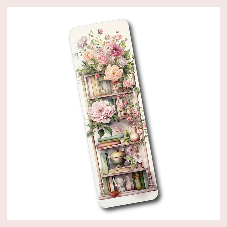 Bookshelf with Blush Pink Florals | Bookmark