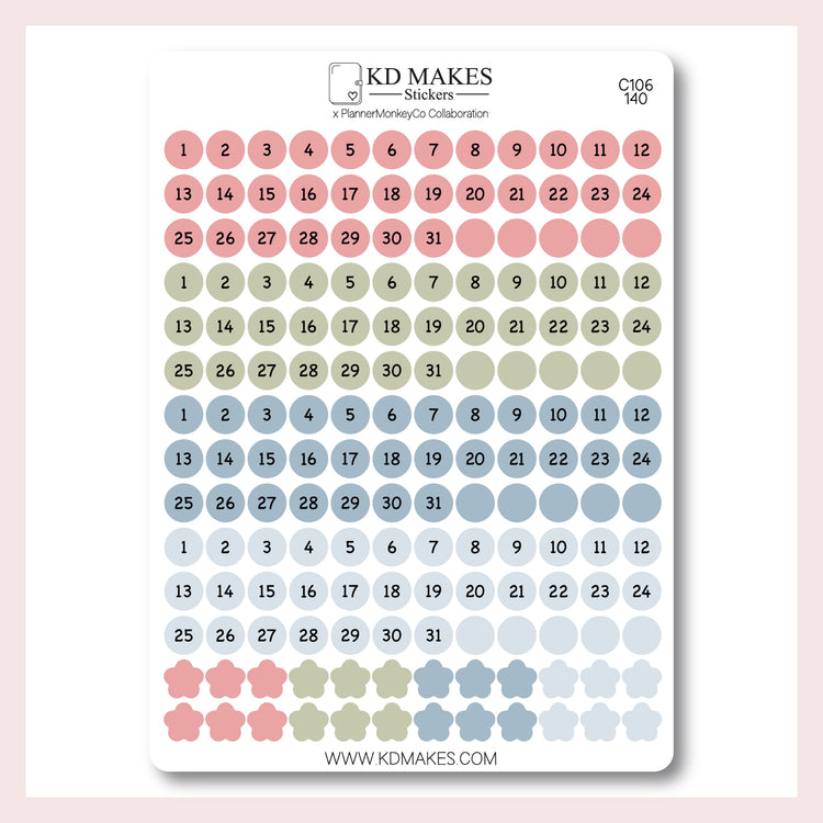 C106 | Circle Date Dots - 0.3" | A PLANNERMONKEYCO (PMC) X KDM COLLAB