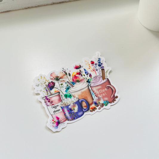 FLORALS AND COFFEE | DIE CUT STICKER
