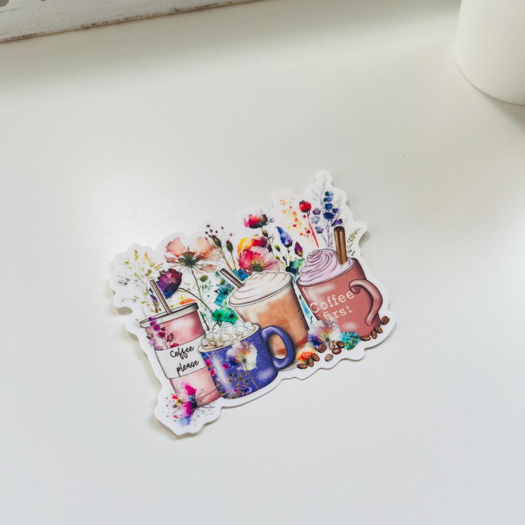FLORALS AND COFFEE | DIE CUT STICKER