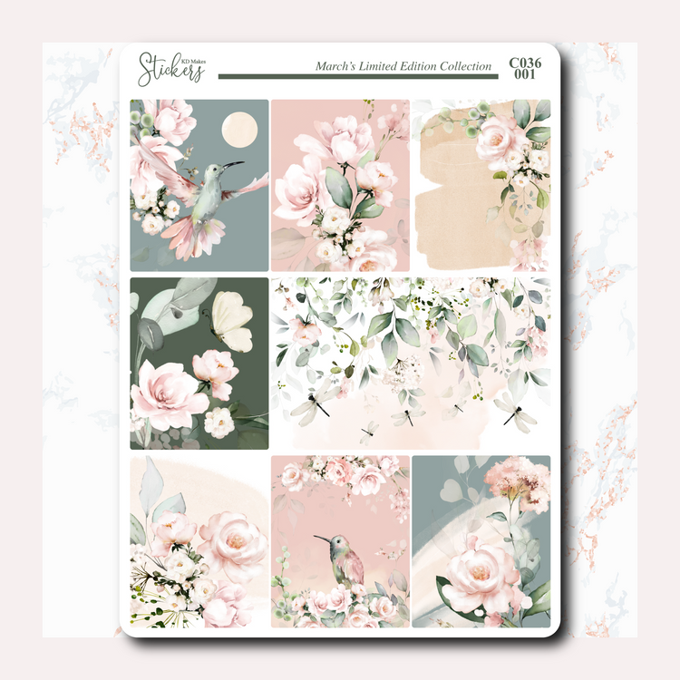C036 | HUMMING BIRD & WATERCOLOUR FLOWERS | WEEKLY VERTICAL KIT