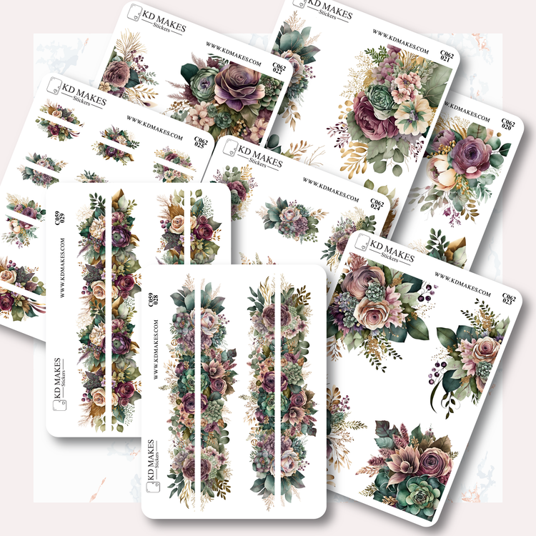 C062 | EMERALD GREEN & PURPLE FLOWERS | Deco Bundle