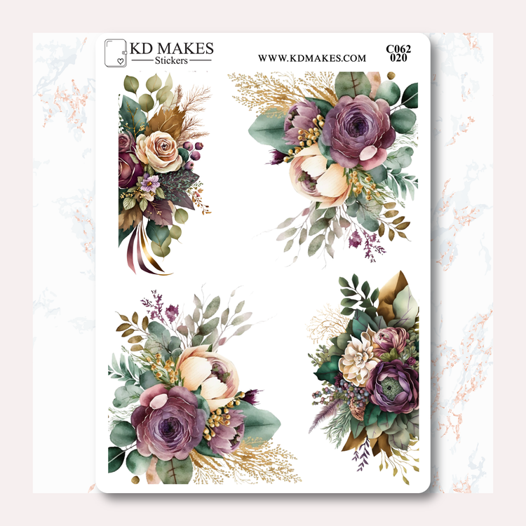 C062 | EMERALD GREEN & PURPLE FLOWERS | Deco Bundle