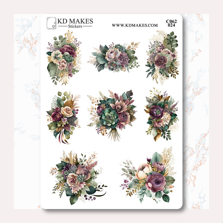 C062 | EMERALD GREEN & PURPLE FLOWERS | Deco Bundle
