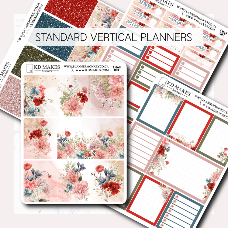 C069 | Watercolour Flowers | A PlannerMonkeyCo COLLAB | WEEKLY VERTICAL KIT