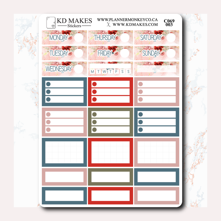 C069 | Watercolour Flowers | A PlannerMonkeyCo COLLAB | WEEKLY VERTICAL KIT