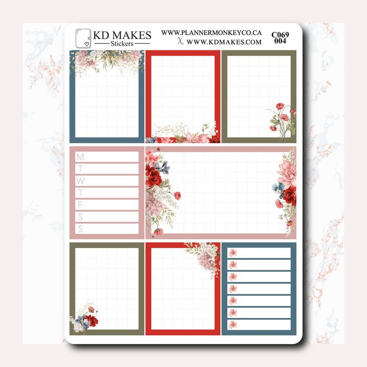 C069 | Watercolour Flowers | A PlannerMonkeyCo COLLAB | WEEKLY VERTICAL KIT