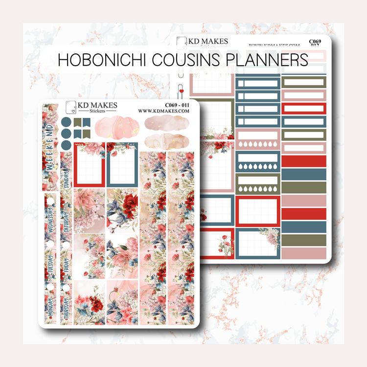 C069 | Watercolour Flowers | A PlannerMonkeyCo COLLAB | HOBONICHI COUSINS WEEKLY KIT