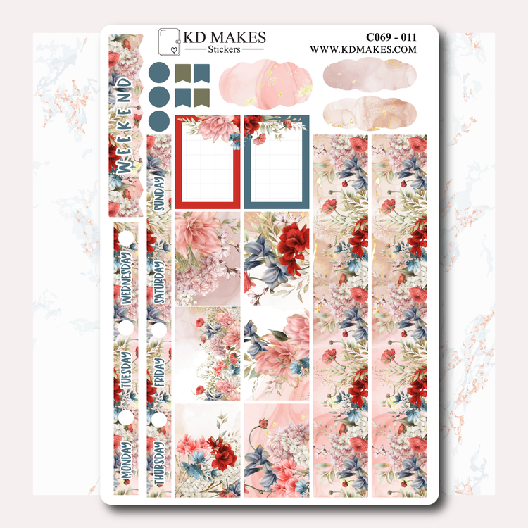 C069 | Watercolour Flowers | A PlannerMonkeyCo COLLAB | HOBONICHI COUSINS WEEKLY KIT