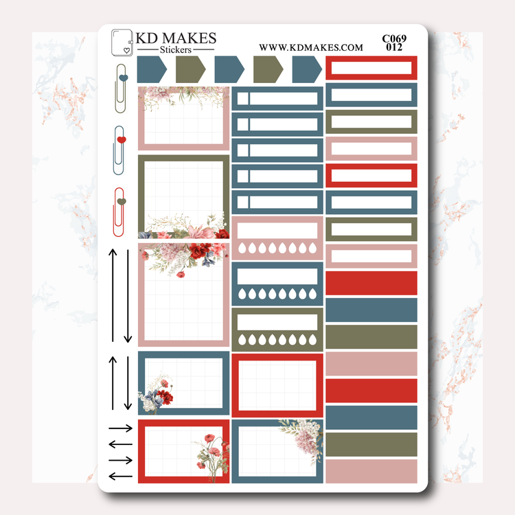 C069 | Watercolour Flowers | A PlannerMonkeyCo COLLAB | HOBONICHI COUSINS WEEKLY KIT