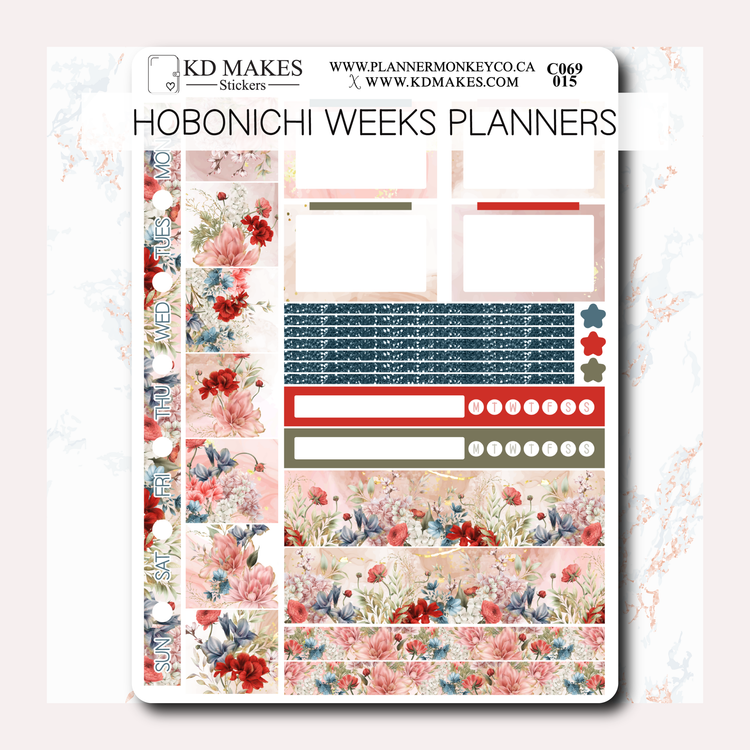 C069 | Watercolour Flowers | A PlannerMonkeyCo COLLAB | HOBONICHI WEEKS WEEKLY KIT