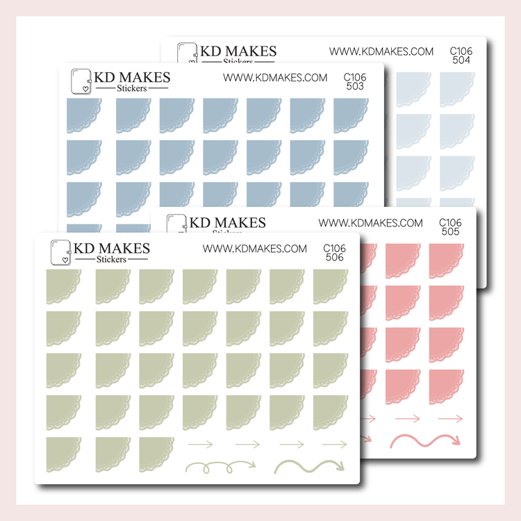 C106 | SET OF 4 QUARTER CIRCLE LACE DATE COVER | 0.5" | A PLANNERMONKEYCO (PMC) X KDM COLLAB
