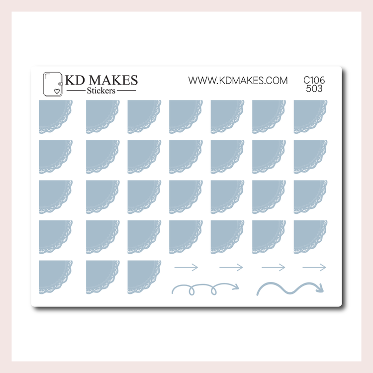 C106 | SET OF 4 QUARTER CIRCLE LACE DATE COVER | 0.5" | A PLANNERMONKEYCO (PMC) X KDM COLLAB