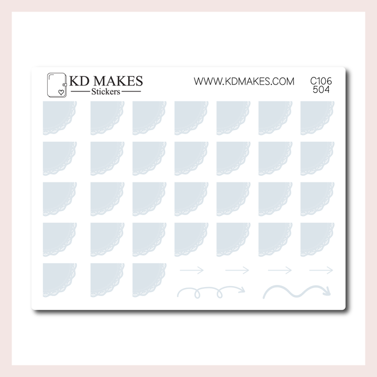 C106 | SET OF 4 QUARTER CIRCLE LACE DATE COVER | 0.5" | A PLANNERMONKEYCO (PMC) X KDM COLLAB
