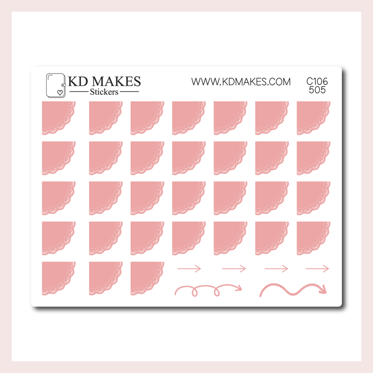 C106 | SET OF 4 QUARTER CIRCLE LACE DATE COVER | 0.5" | A PLANNERMONKEYCO (PMC) X KDM COLLAB