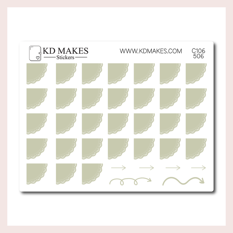 C106 | SET OF 4 QUARTER CIRCLE LACE DATE COVER | 0.5" | A PLANNERMONKEYCO (PMC) X KDM COLLAB