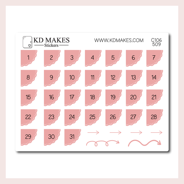 C106 | SET OF 4 QUARTER CIRCLE LACE DATE COVER | 0.5" | A PLANNERMONKEYCO (PMC) X KDM COLLAB