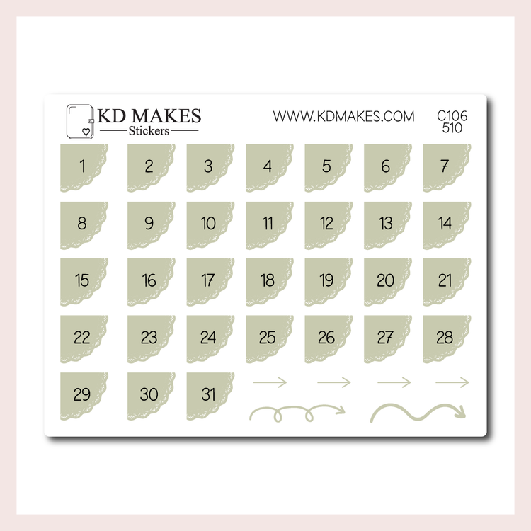 C106 | SET OF 4 QUARTER CIRCLE LACE DATE COVER | 0.5" | A PLANNERMONKEYCO (PMC) X KDM COLLAB