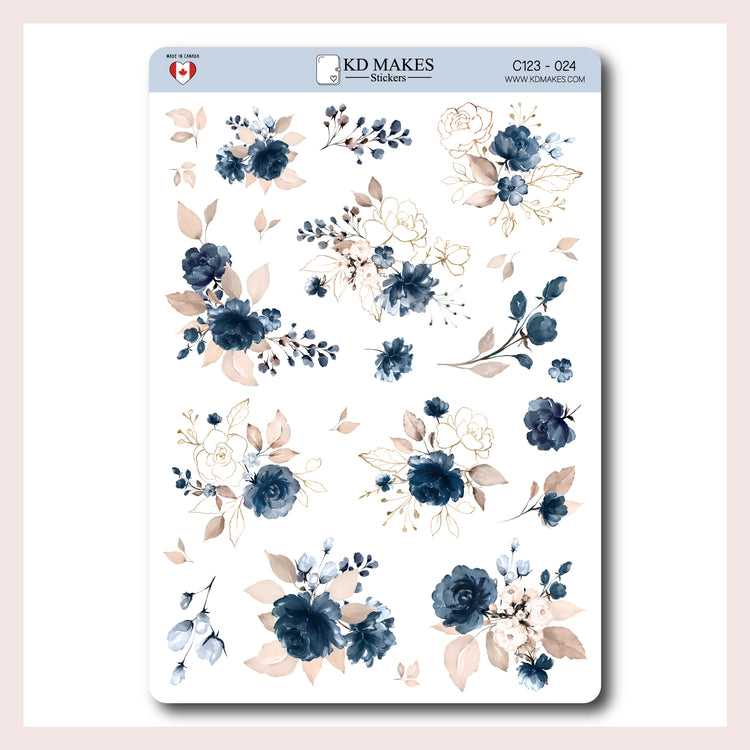 C007 | Navy & Blush Florals Sticker Bundle