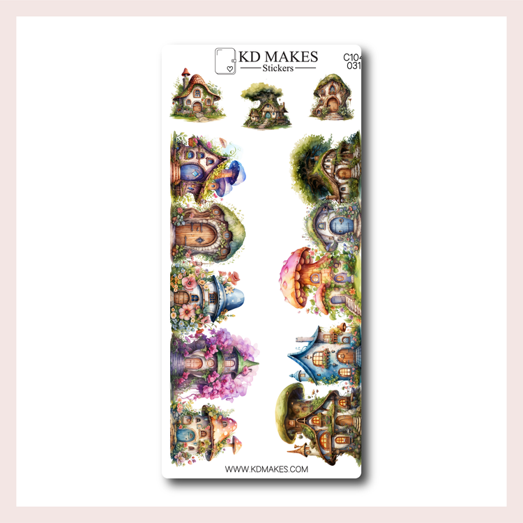 C104 | A5 Bottom Page Deco | Colourful Mushroom Houses