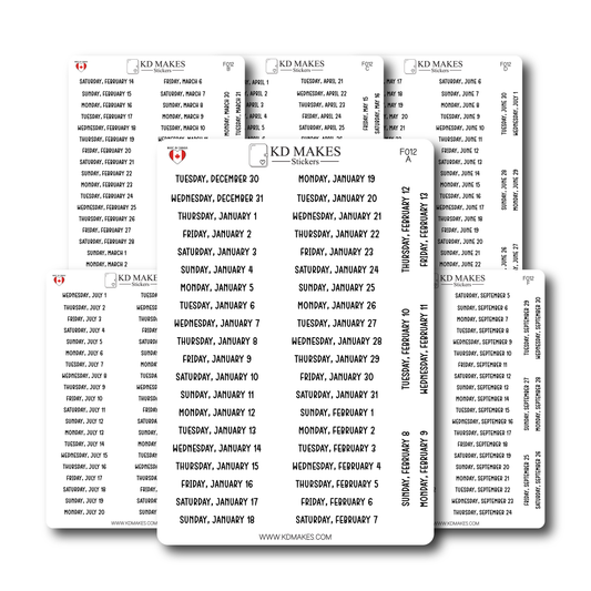 2026 Daily Date Strips | Calo Melow Script Planner Stickers (F012)
