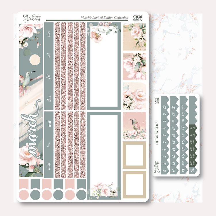 C036 | HUMMING BIRD & WATERCOLOUR FLOWERS | HOBONICHI WEEKS MONTHLY KIT
