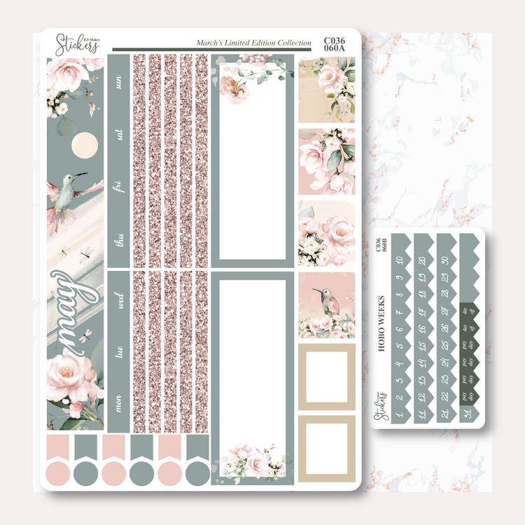 C036 | HUMMING BIRD & WATERCOLOUR FLOWERS | HOBONICHI WEEKS MONTHLY KIT