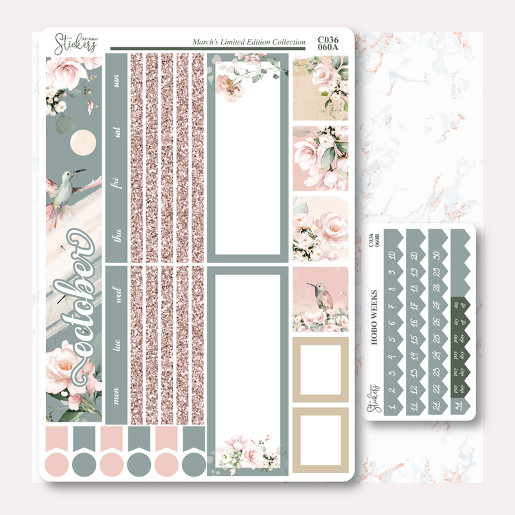 C036 | HUMMING BIRD & WATERCOLOUR FLOWERS | HOBONICHI WEEKS MONTHLY KIT