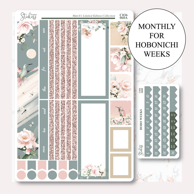 C036 | HUMMING BIRD & WATERCOLOUR FLOWERS | HOBONICHI WEEKS MONTHLY KIT