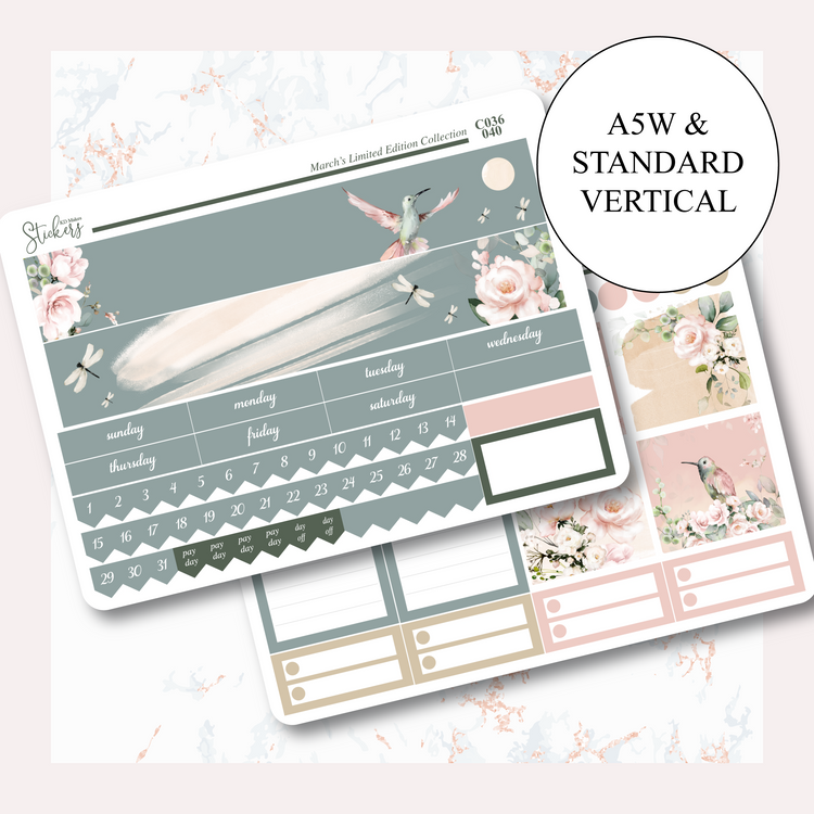 C036 | HUMMING BIRD & WATERCOLOUR FLOWERS | MONTHLY KIT - A5W & STANDARD VERTICAL