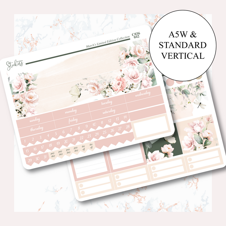 C036 | HUMMING BIRD & WATERCOLOUR FLOWERS | MONTHLY KIT - A5W & STANDARD VERTICAL