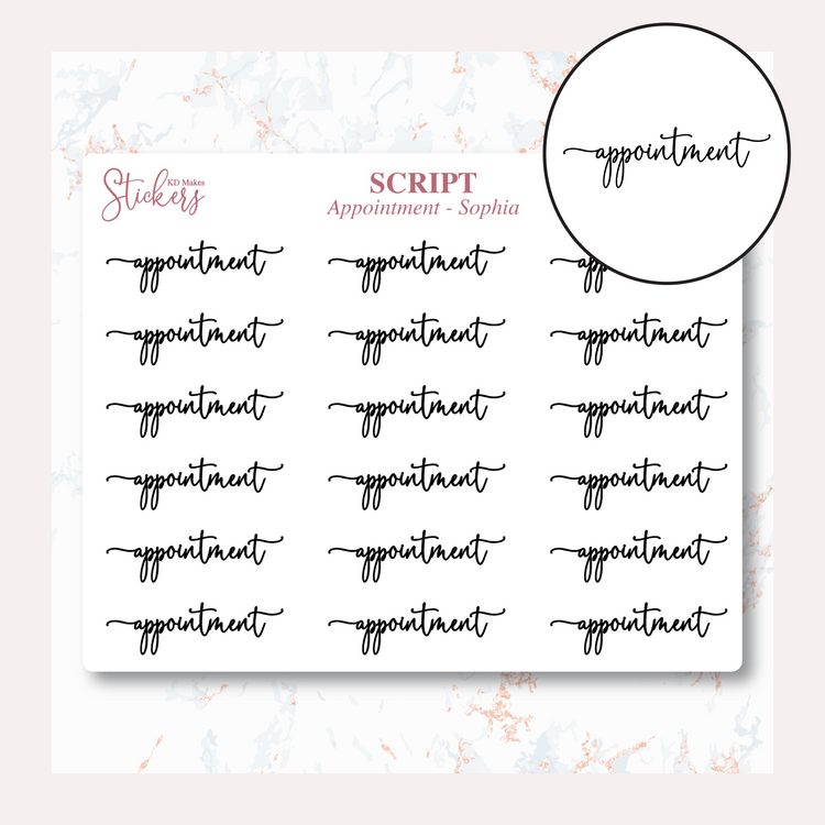 Appointment- Sophia Script - 99 Colour Option