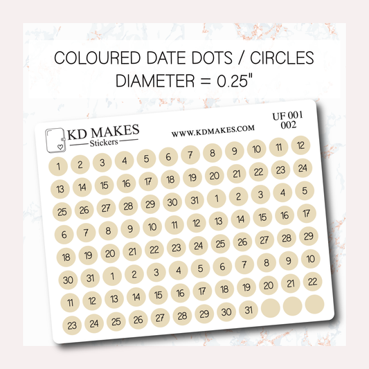 COLOURED DATE NUMBERED DOTS / CIRCLES - 0.25"
