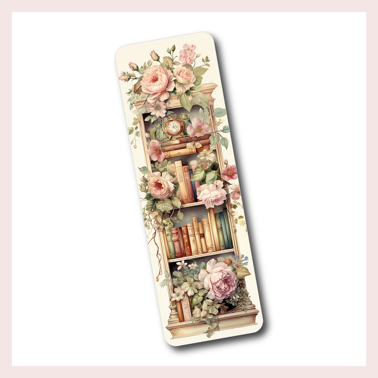 Bookshelf with Blush Pink Florals | Bookmark