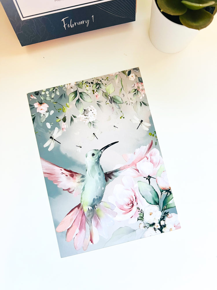 C036 | Hummingbird & Floral Journal Card 5x7" | Thick Soft Touch Material