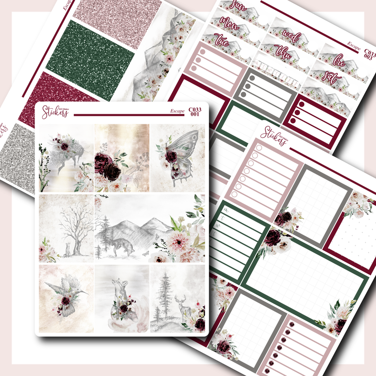 C033 | Woodland Floral Weekly Kit for Vertical Planners
