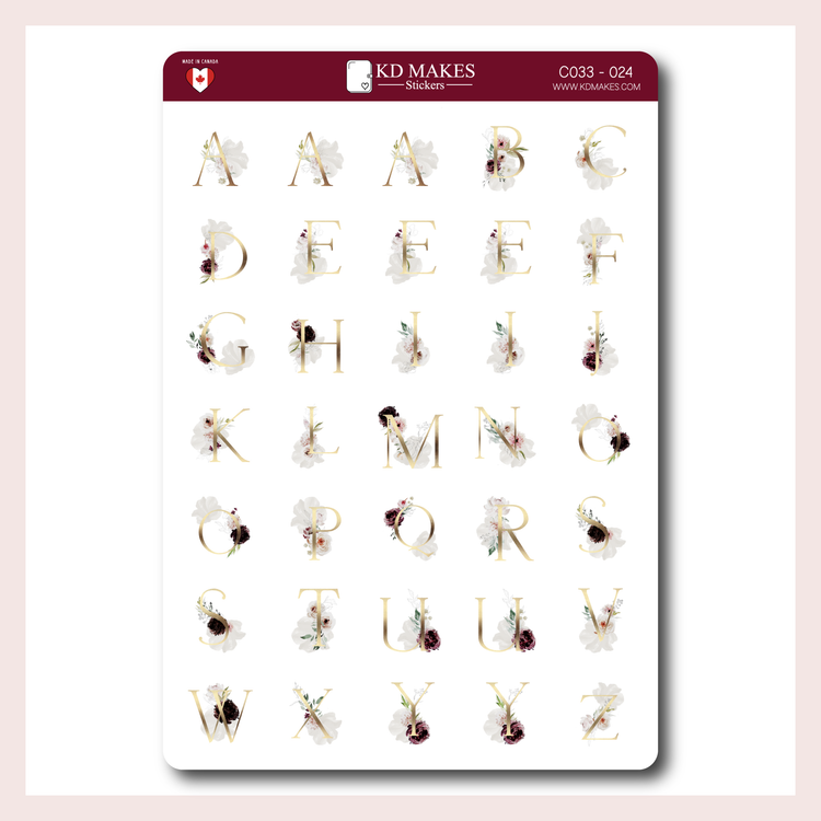 C033 | Woodland Floral Alphabet Sticker Sheet
