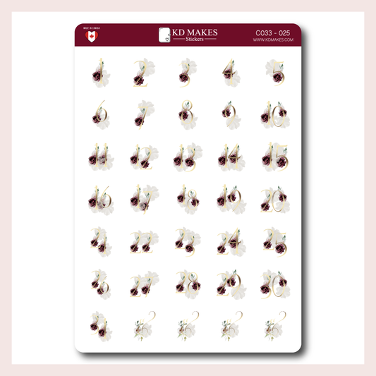 C033 | Woodland Floral Date Number Sticker Sheet