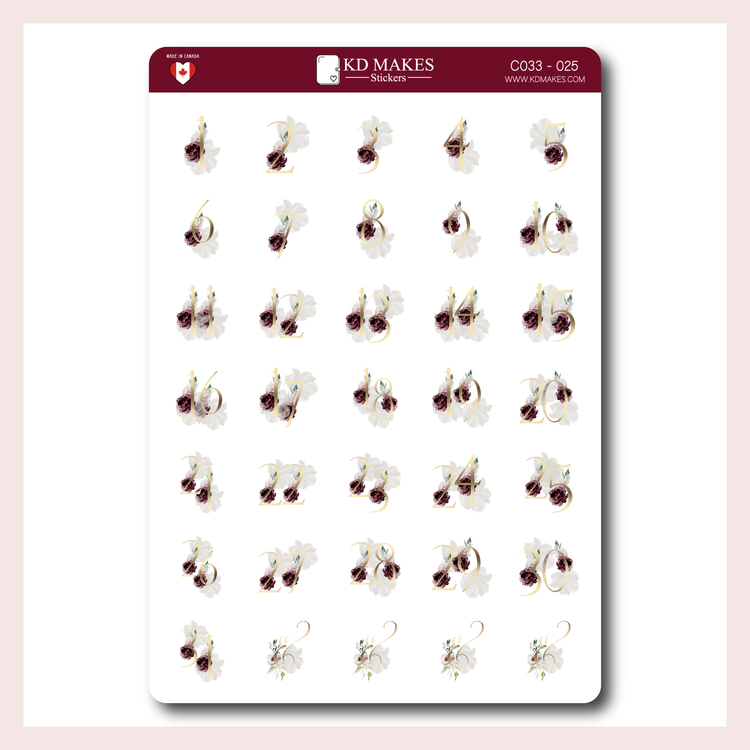 C033 | Woodland Floral Date Number Sticker Sheet