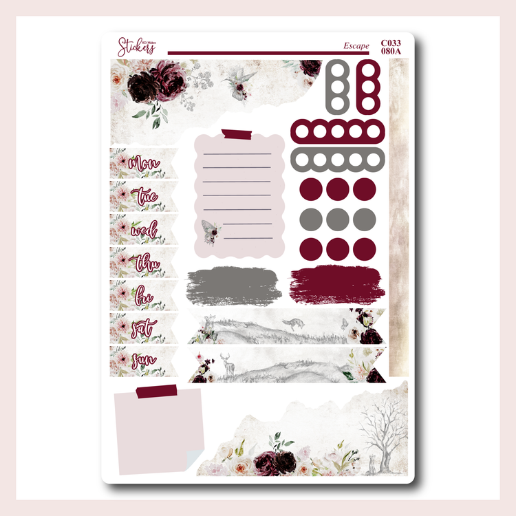 C033 | Woodland Floral Journaling Sticker Sheet with Date Covers