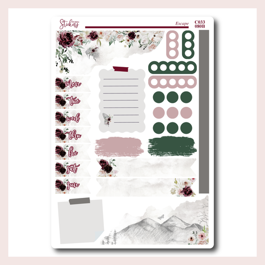 C033 | Woodland Floral Journaling Sticker Sheet with Date Covers