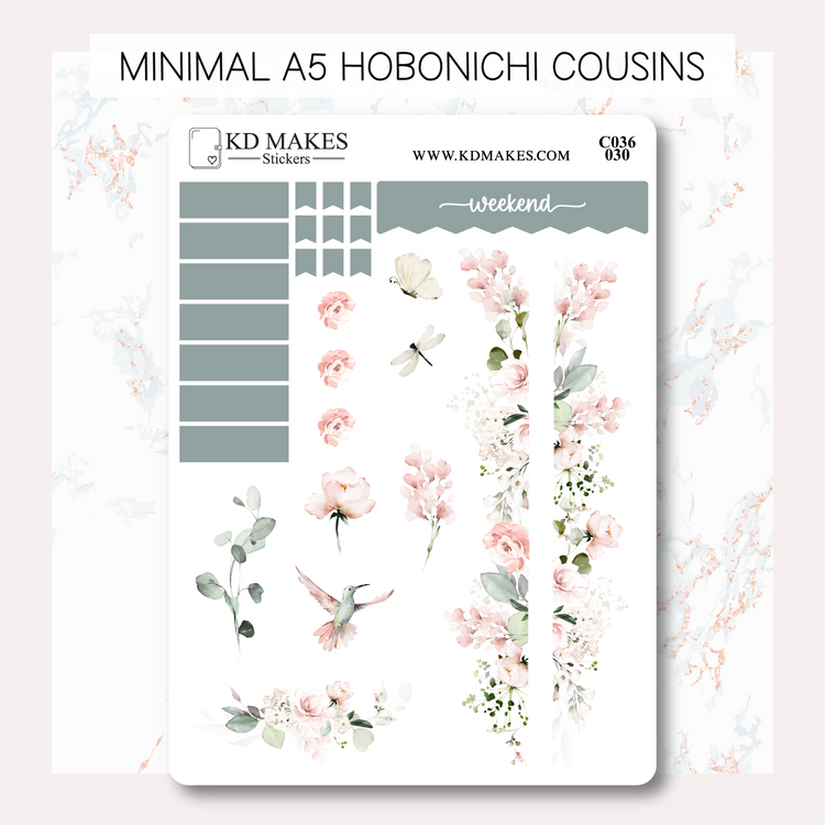 C036 | HUMMING BIRD & WATERCOLOUR FLOWERS | MINIMAL A5 HOBONICHI COUSINS WEEKLY