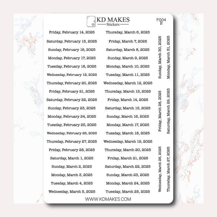 F004 | 2025 Daily Date Strips | Typewriter Font