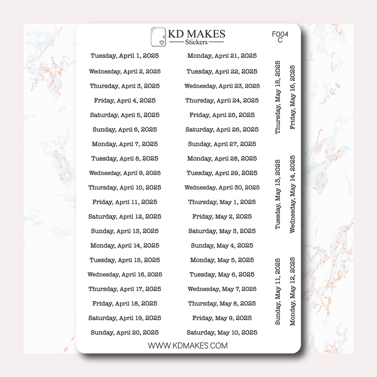 F004 | 2025 Daily Date Strips | Typewriter Font