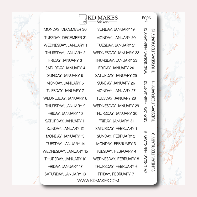 F006 | 2025 Daily Date Strips | Minimal Font