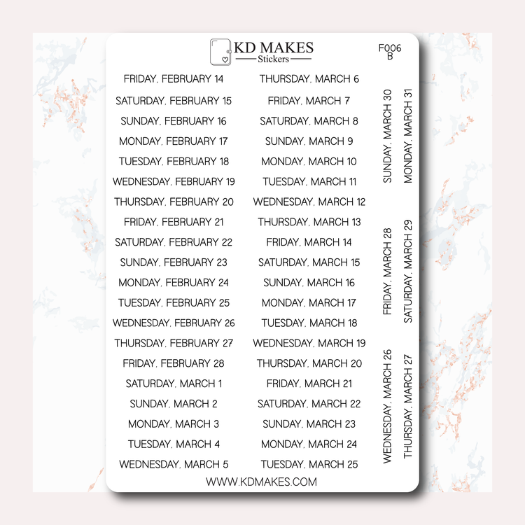 F006 | 2025 Daily Date Strips | Minimal Font