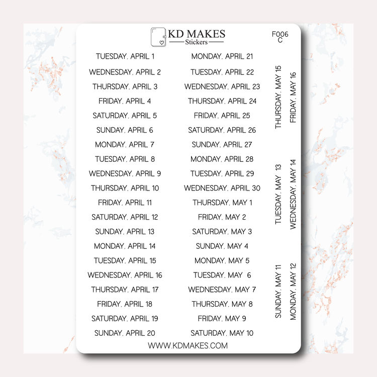 F006 | 2025 Daily Date Strips | Minimal Font