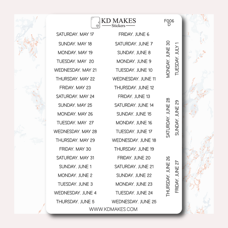 F006 | 2025 Daily Date Strips | Minimal Font