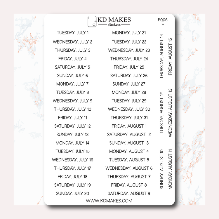 F006 | 2025 Daily Date Strips | Minimal Font