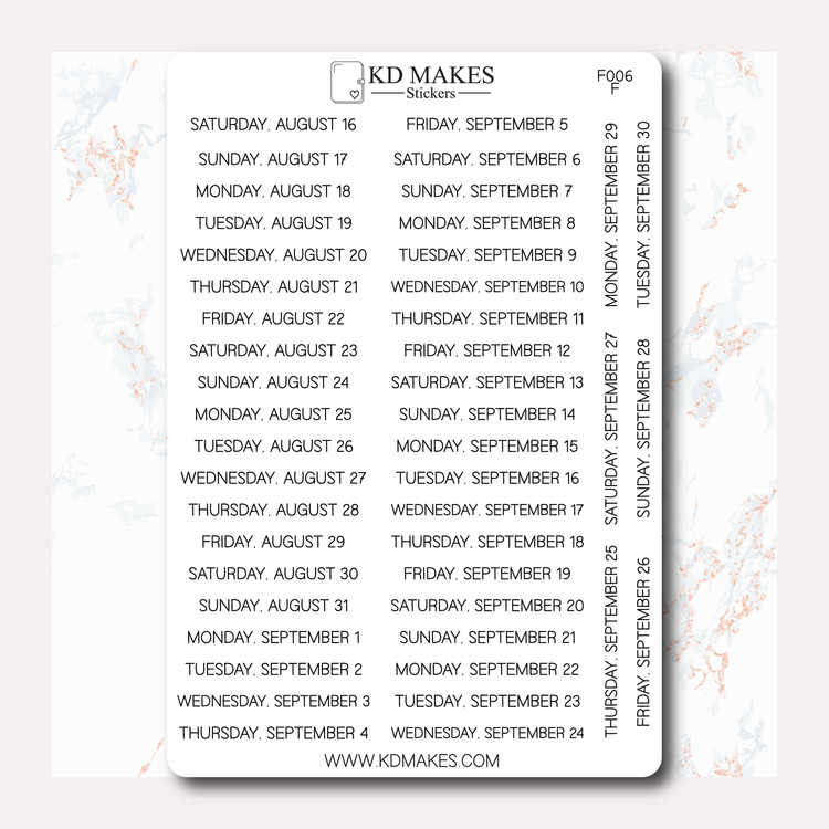 F006 | 2025 Daily Date Strips | Minimal Font